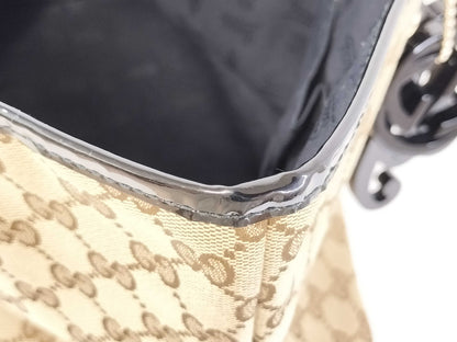GUCCI GG Canvas 211976 Patent Leather Tote Bag