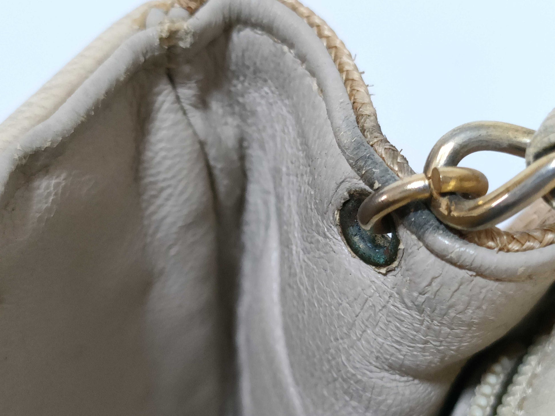 CHANEL 0893225 Raffia Coco Mark Straw Chain Shoulder Bag