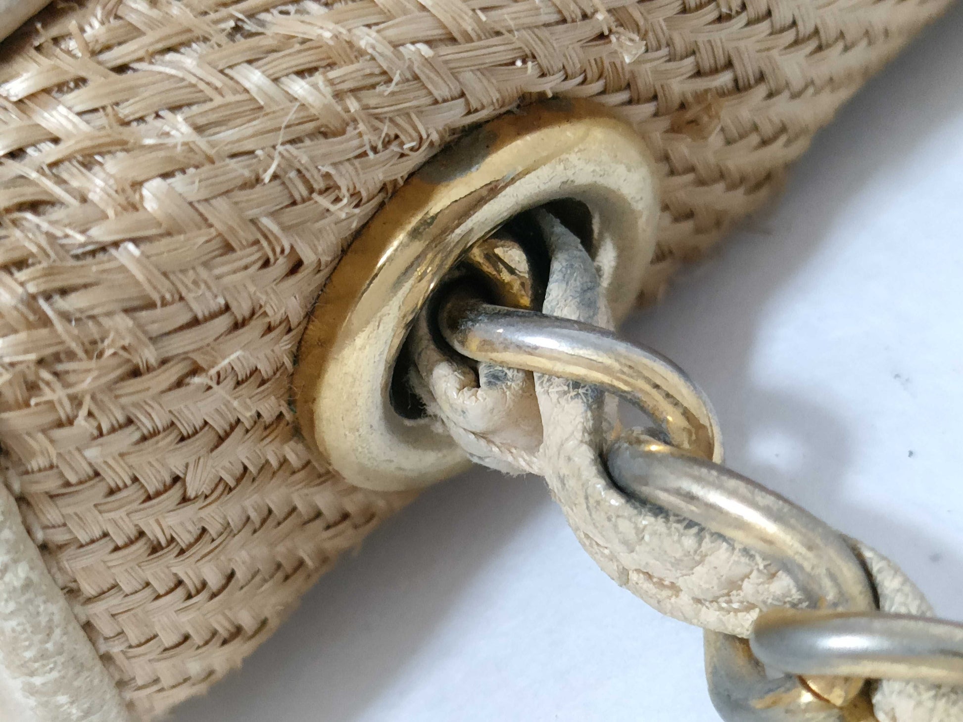 CHANEL 0893225 Raffia Coco Mark Straw Chain Shoulder Bag