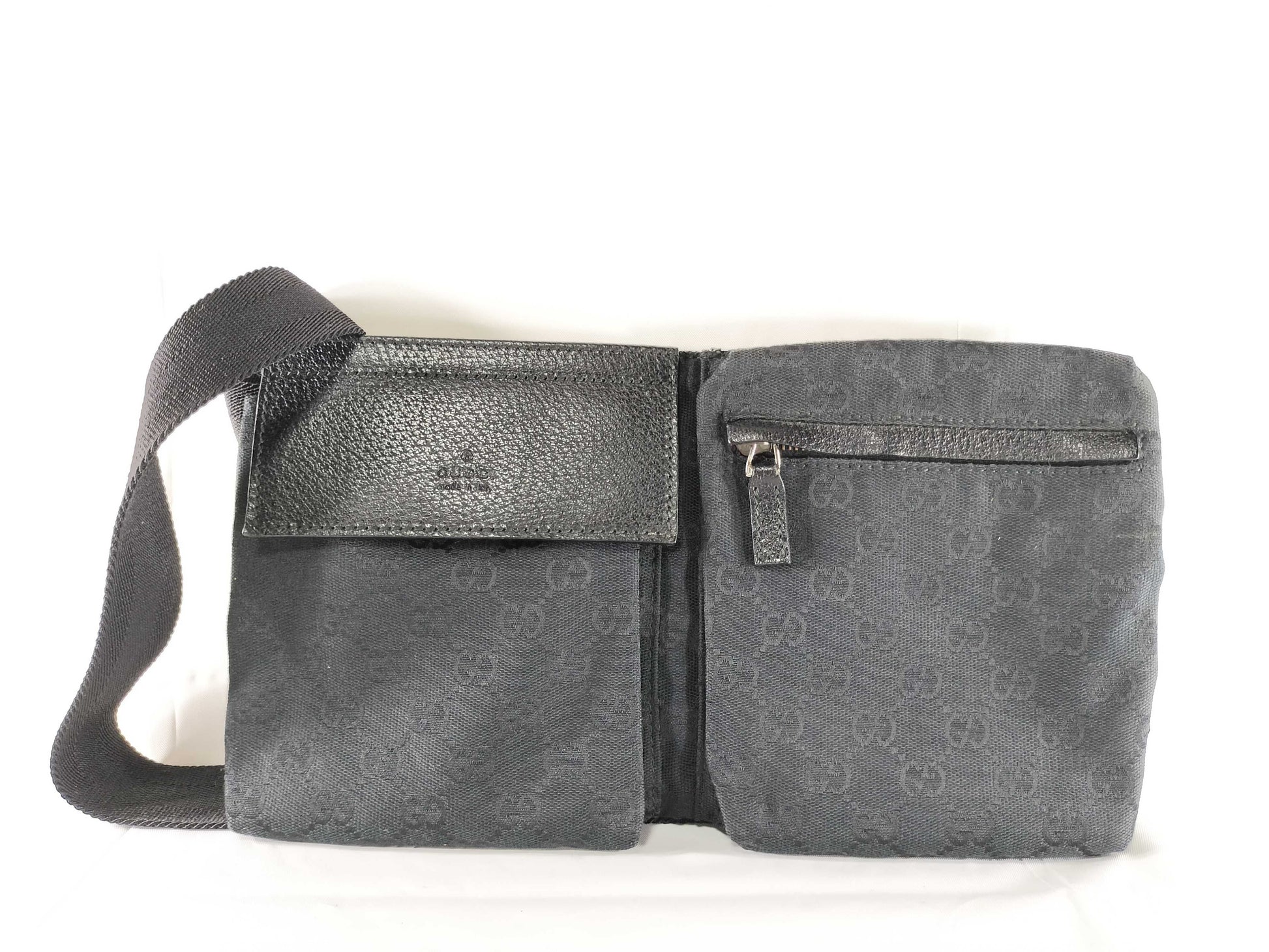GUCCI GG Canvas Waist Pouch Body Bag Cotton Leather Waist Bag