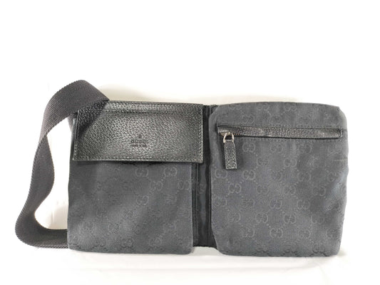 GUCCI GG Canvas Waist Pouch Body Bag Cotton Leather Waist Bag