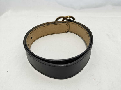 CHANEL Coco Mark Coco Mark Leather x Metal Black Belt