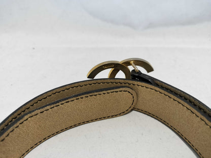 CHANEL Coco Mark Coco Mark Leather x Metal Black Belt