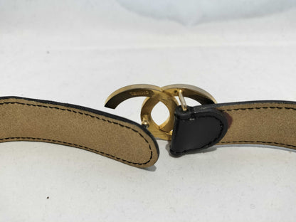 CHANEL Coco Mark Coco Mark Leather x Metal Black Belt