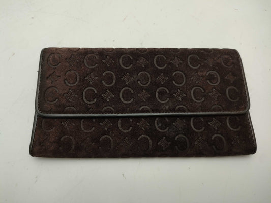 CELINE Long Wallet Suede Brown Wallet