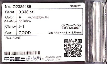 0.338ct E I-1 GOOD/GD/FR NONE NATURAL 4.44-4.48X2.70mm Diamond Loose