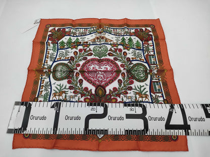 HERMES Carre Carre Decoupage Orange Scarf Scarf