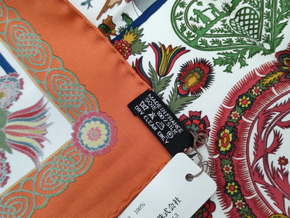 HERMES Carre Carre Decoupage Orange Scarf Scarf