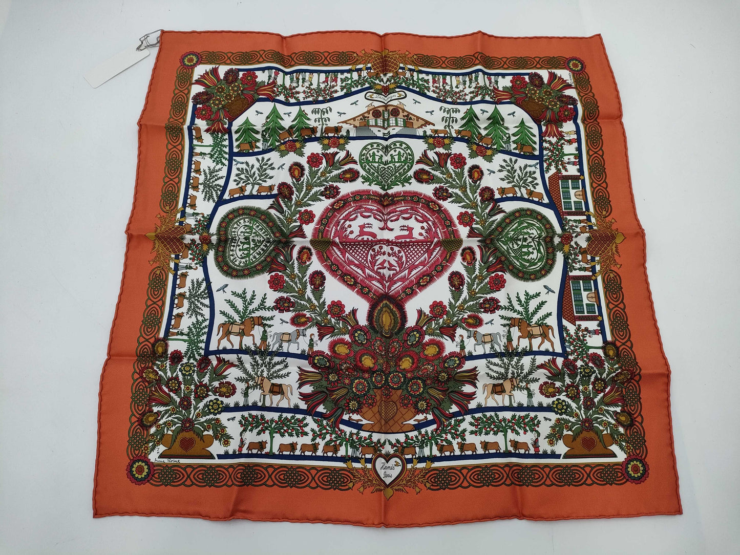 HERMES Carre Carre Decoupage Orange Scarf Scarf