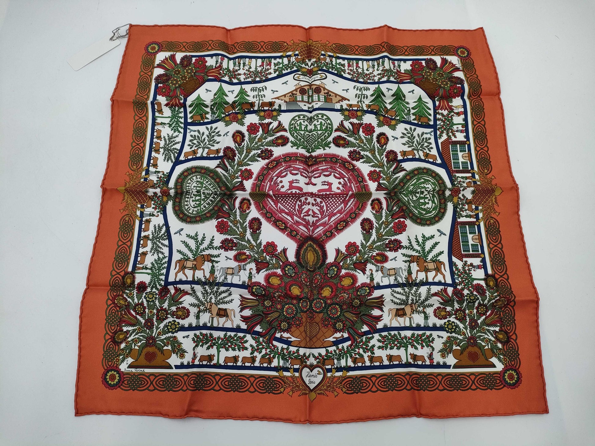 HERMES Carre Carre Decoupage Orange Scarf Scarf