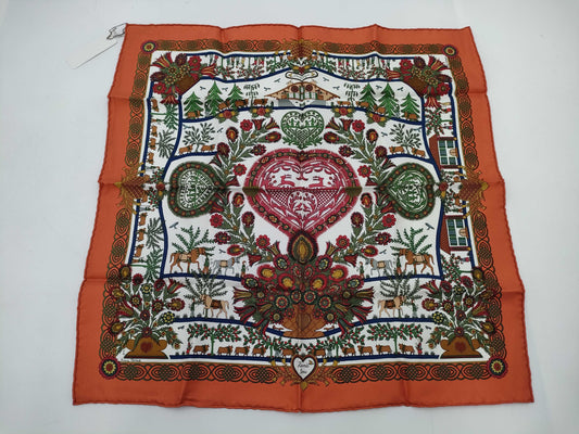 HERMES Carre Carre Decoupage Orange Scarf Scarf