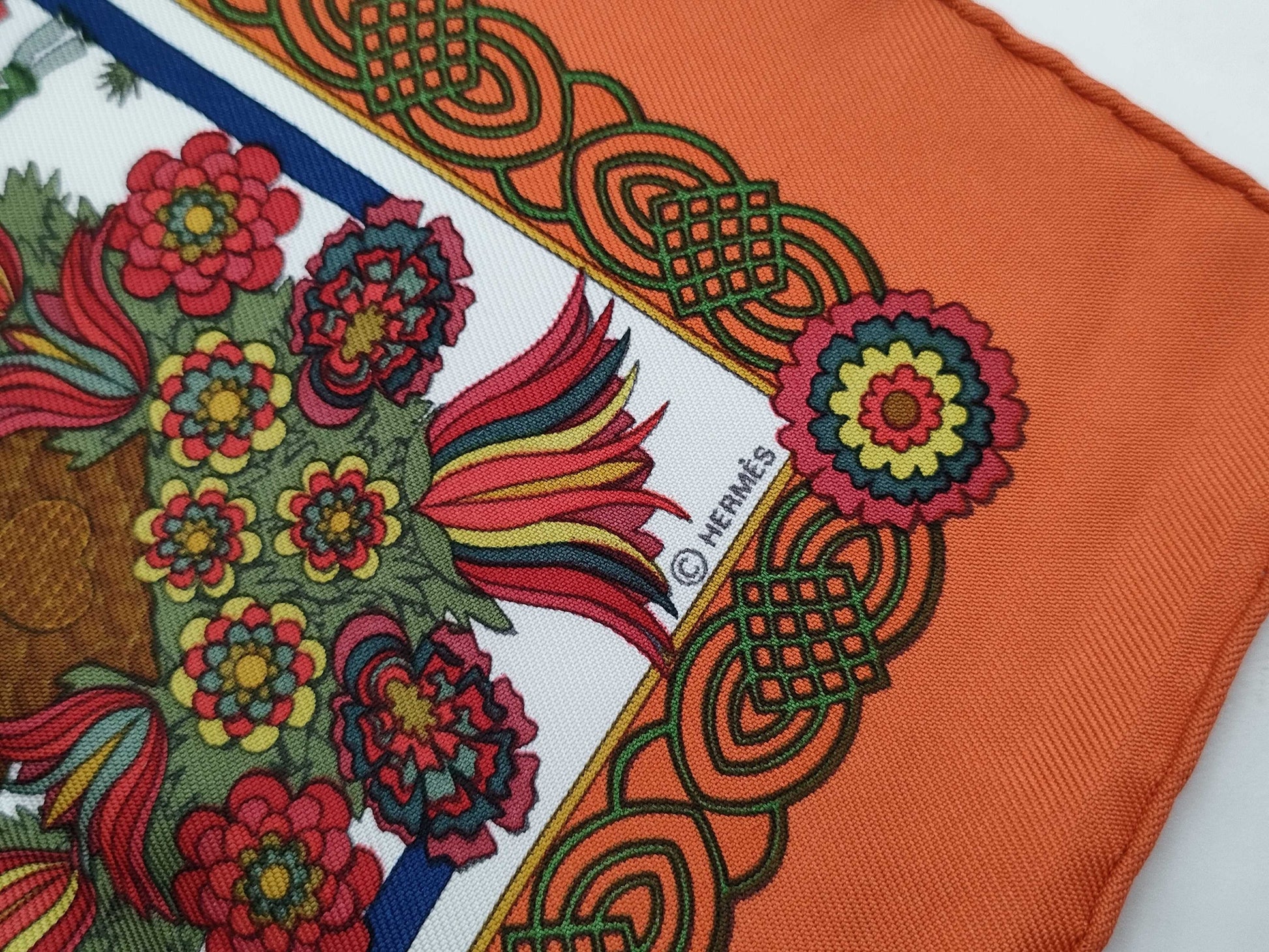 HERMES Carre Carre Decoupage Orange Scarf Scarf
