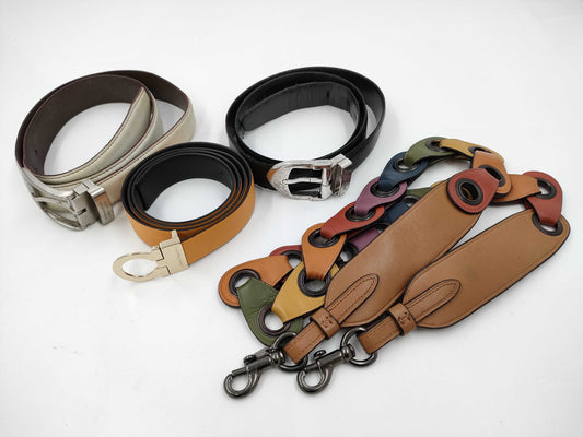 4 Salvatore Ferragamo belts: Gancini, Louis Vuitton, Burberry, and Coach.