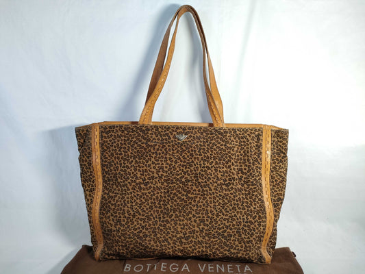 BOTTEGA VENETA Leopard Print Tote Bag in Canvas and Leather