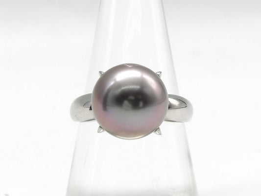 Black South Sea Pearl Ring, Diameter approx. 11.0mm, Pt900, 7.9g 