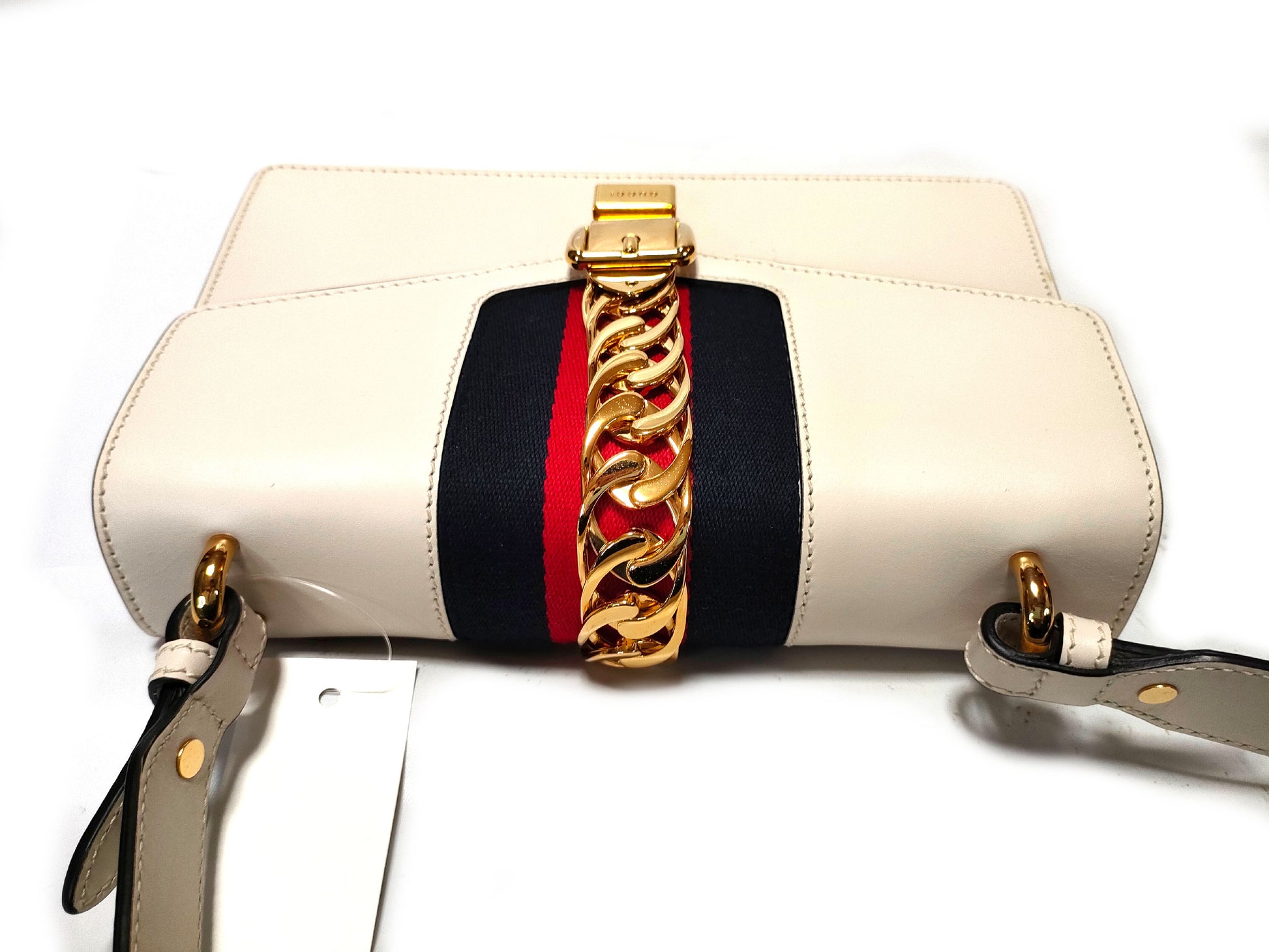 GUCCI White x Navy x Bordeaux Leather Handbag 421882 525040