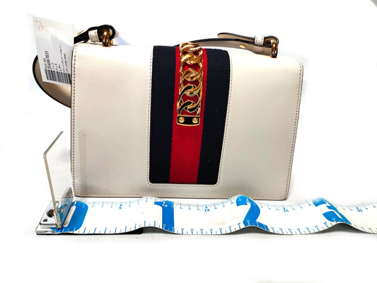 GUCCI White x Navy x Bordeaux Leather Handbag 421882 525040