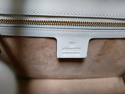 GUCCI White x Navy x Bordeaux Leather Handbag 421882 525040
