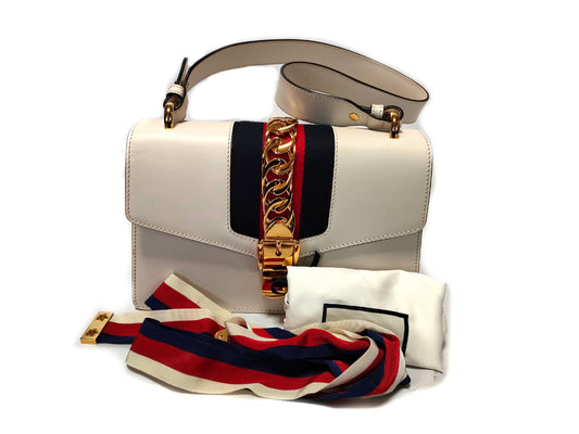 GUCCI White x Navy x Bordeaux Leather Handbag 421882 525040
