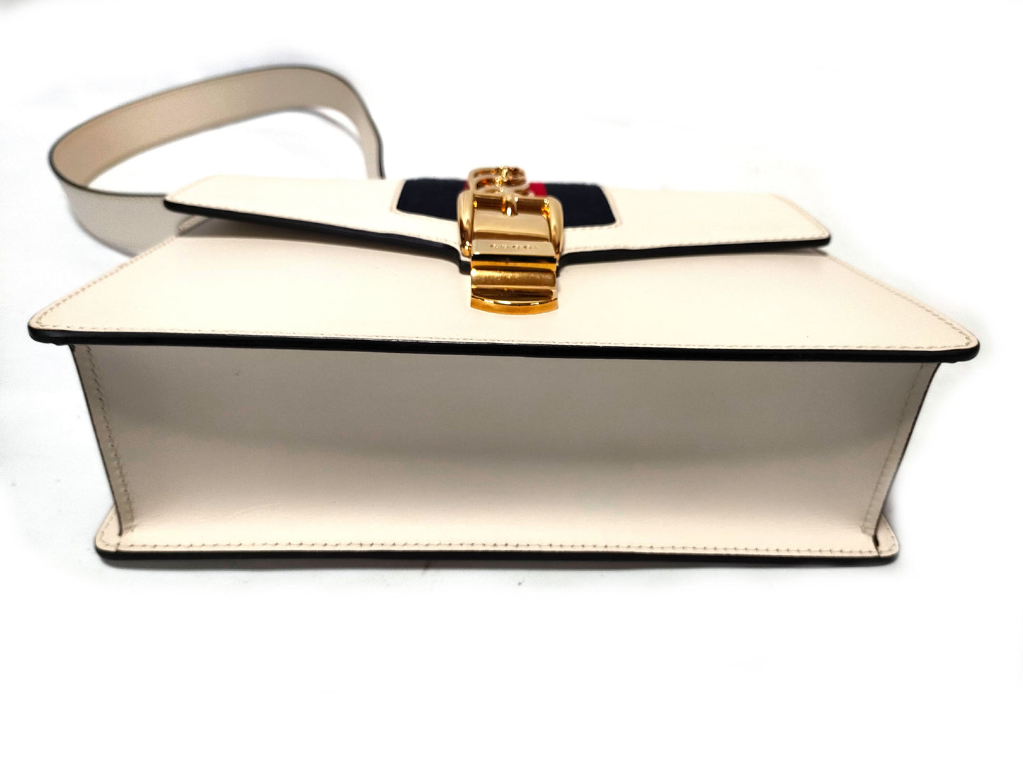 GUCCI White x Navy x Bordeaux Leather Handbag 421882 525040