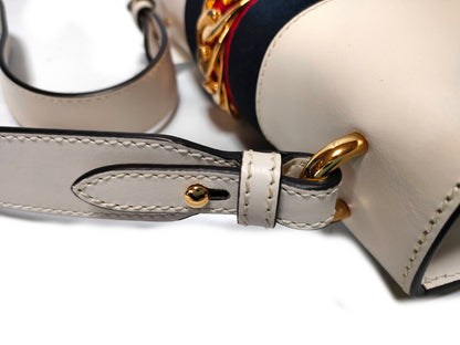 GUCCI White x Navy x Bordeaux Leather Handbag 421882 525040