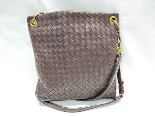BOTTEGA VENETA Intrecciato Shoulder Bag/Brown/Vintage