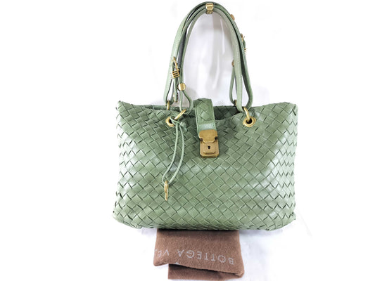 BOTTEGA VENETA Intrecciato Lock Intrecciato Hand/Moss Green Tote Bag
