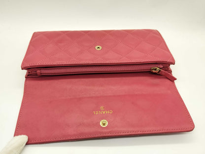 CHANEL [With sticker card] 18th series Lambskin Matelasse Bi-fold Long Wallet Pink Wallet