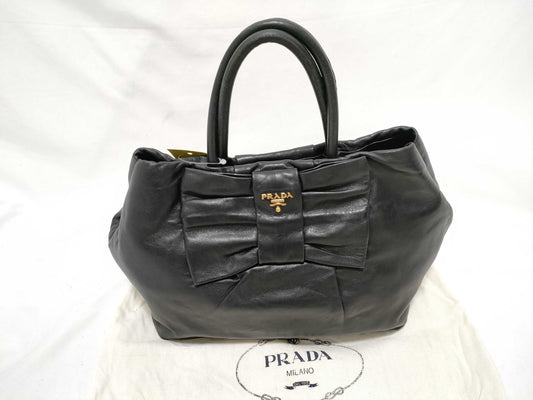 PRADA Prada Ribbon All Leather Black Handbag