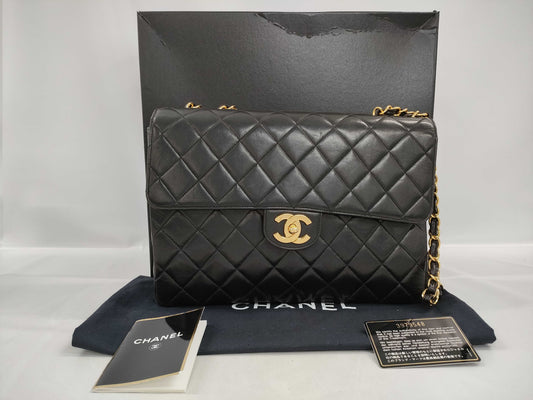 CHANEL 3979548 Lambskin Deca Matelasse Single Flap Double Chain Seal Shoulder Bag
