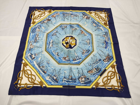 HERMES HERMES Carre RETOUR DE PECHE/Navy Scarf Scarf