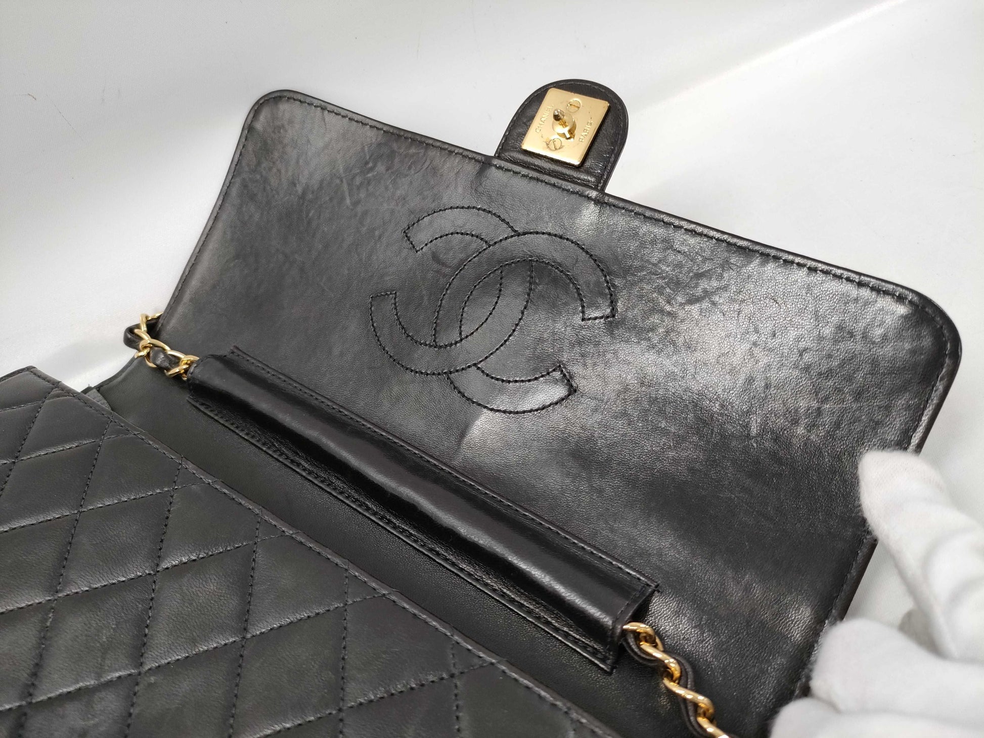 CHANEL Lambskin Matelasse Single Flap Shoulder Bag with Single Chain and Warranty