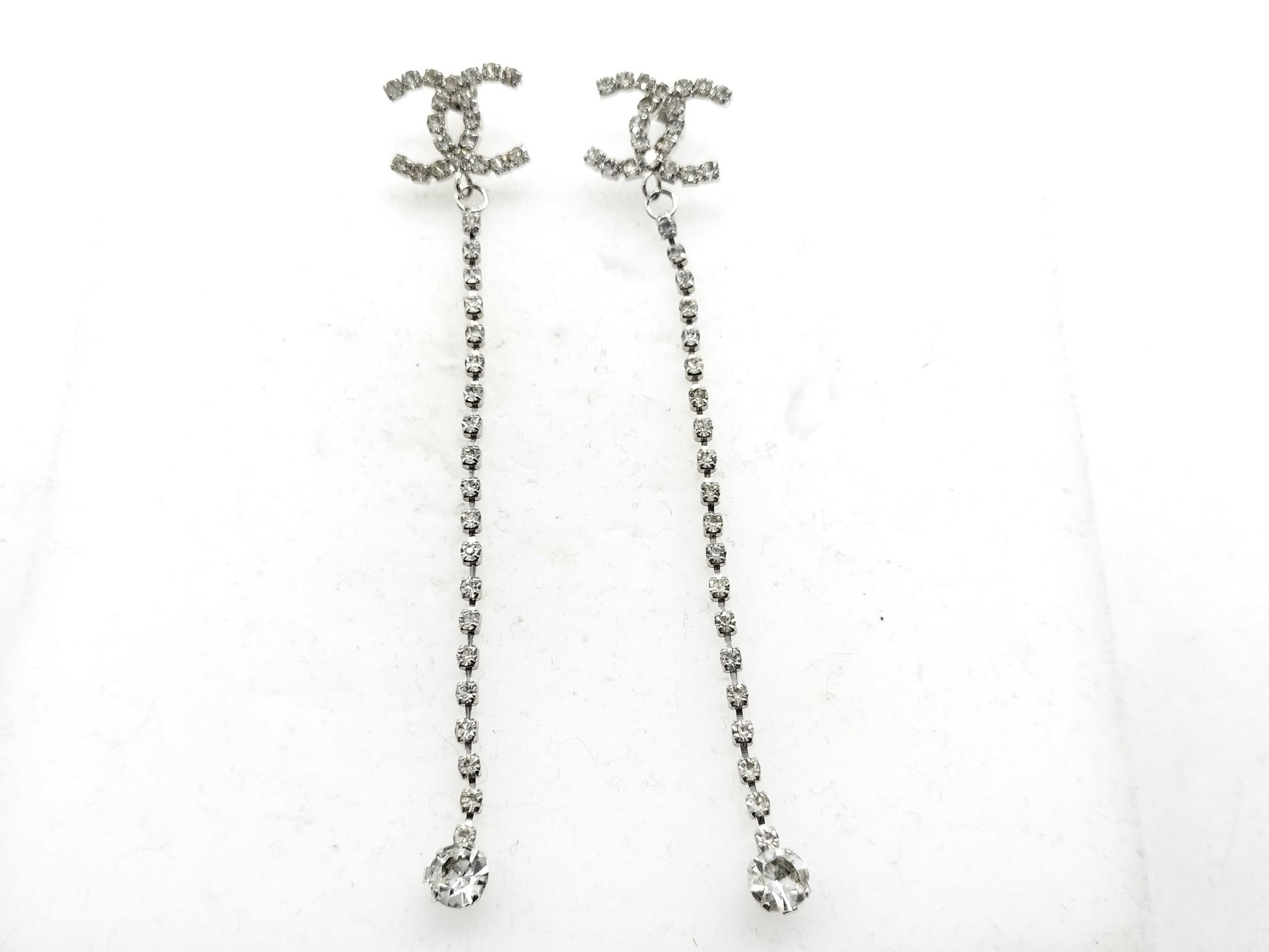CHANEL Earrings / 23C / Coco Mark / Rhinestone / Silver Earrings