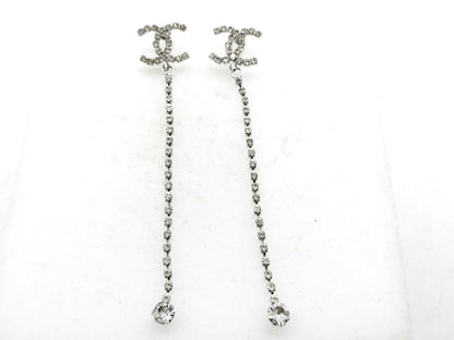 CHANEL Earrings / 23C / Coco Mark / Rhinestone / Silver Earrings