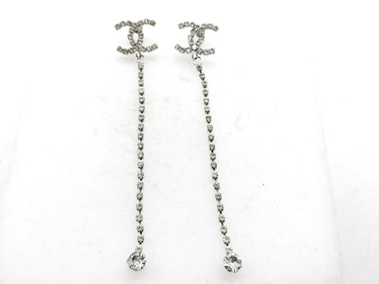 CHANEL Earrings / 23C / Coco Mark / Rhinestone / Silver Earrings