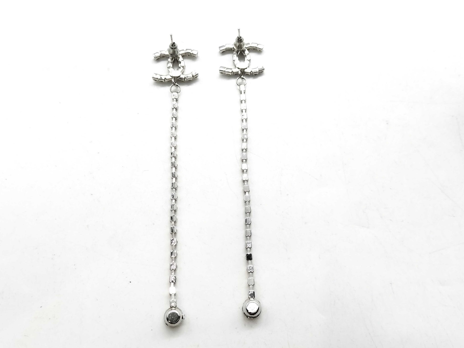 CHANEL Earrings / 23C / Coco Mark / Rhinestone / Silver Earrings