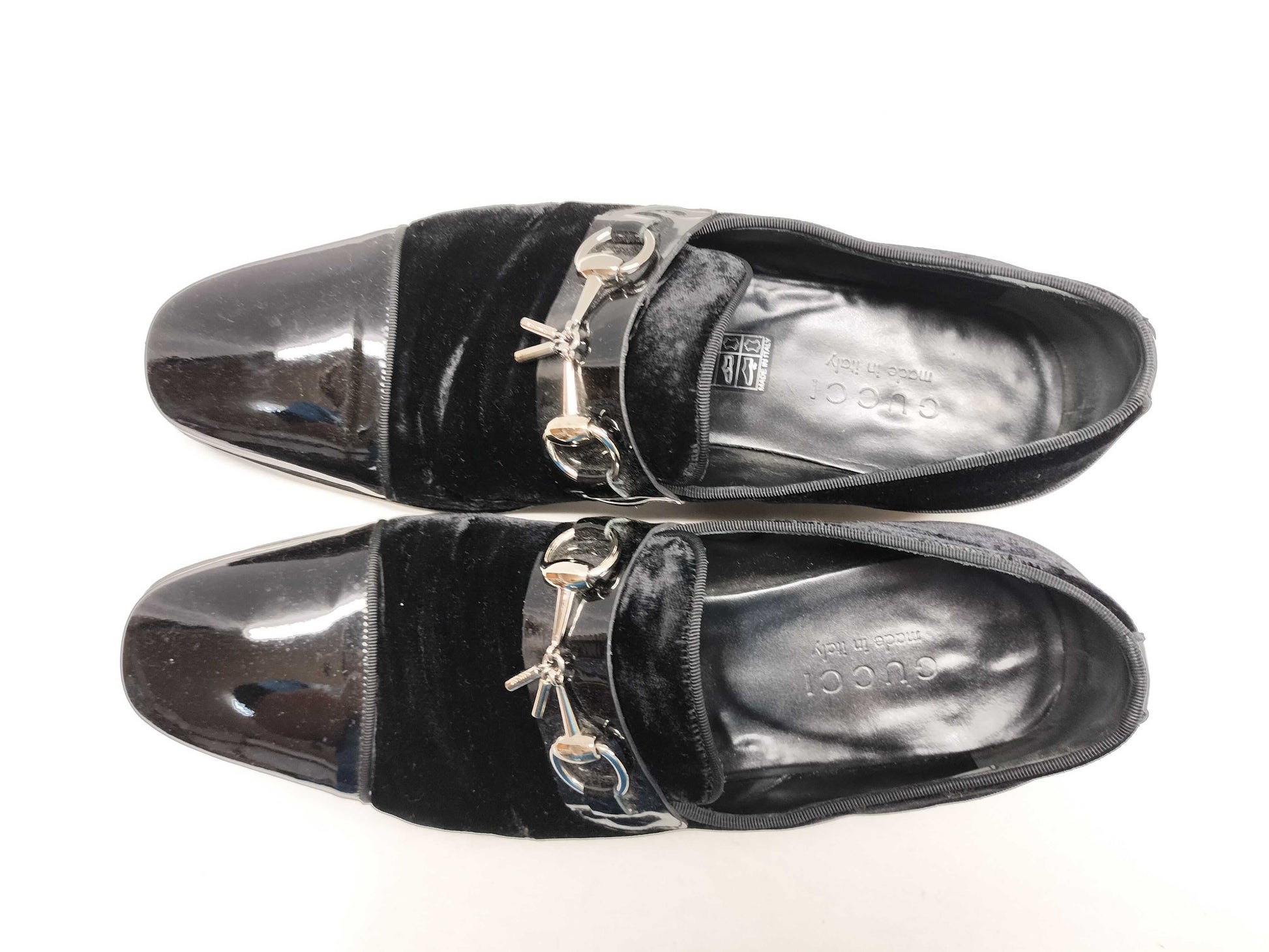 GUCCI Velour x Enamel Horsebit Loafers