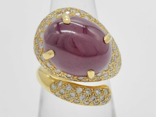 Cabochon Ruby 10.10ct D1.05ct K18 11.4g Ring 