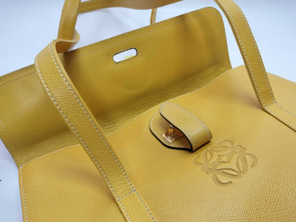LOEWE Leather Tote Anagram Yellow Gold Hardware Shoulder Bag
