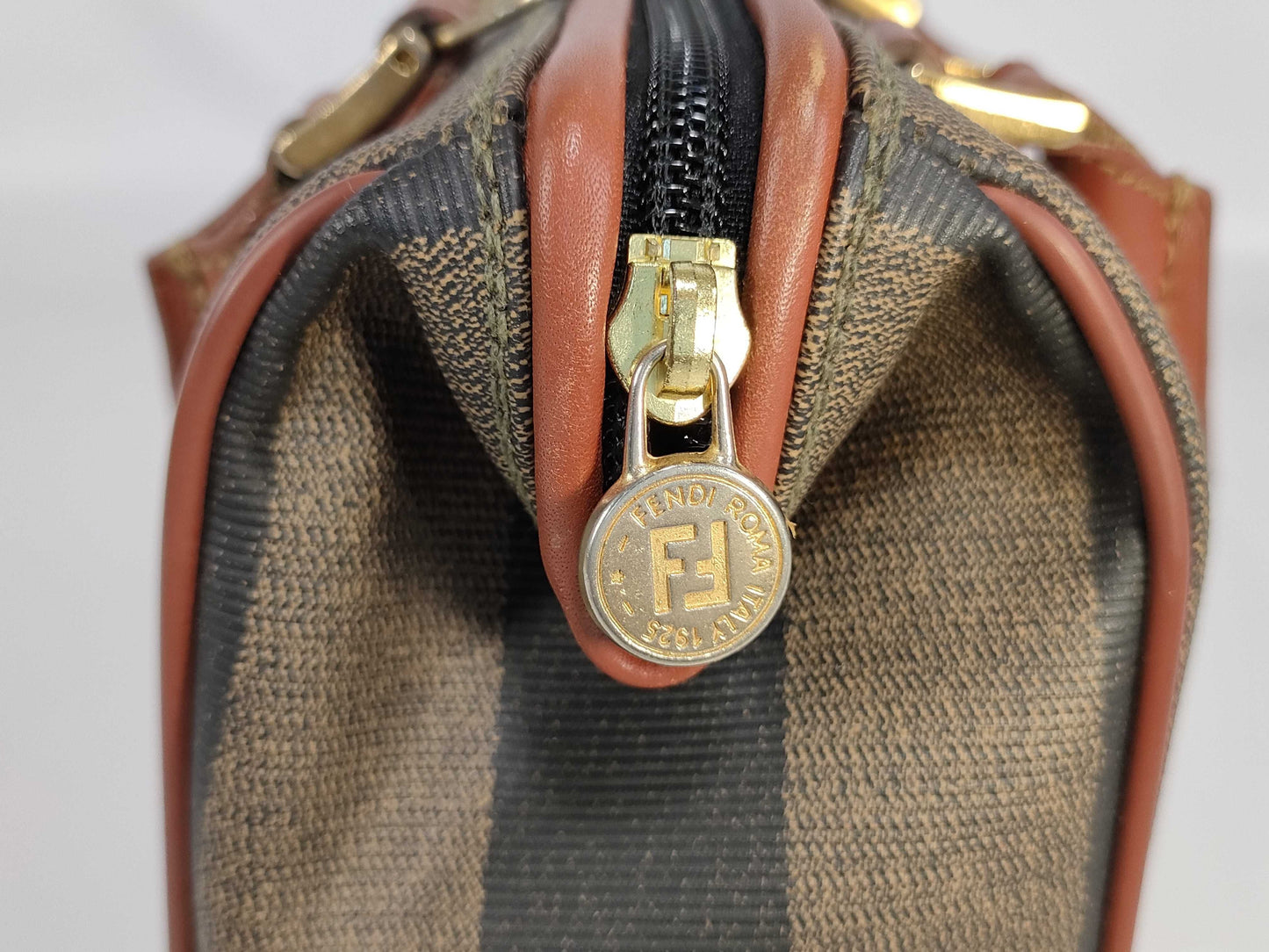 FENDI Pecan Print Mini Boston ST Boston Bag