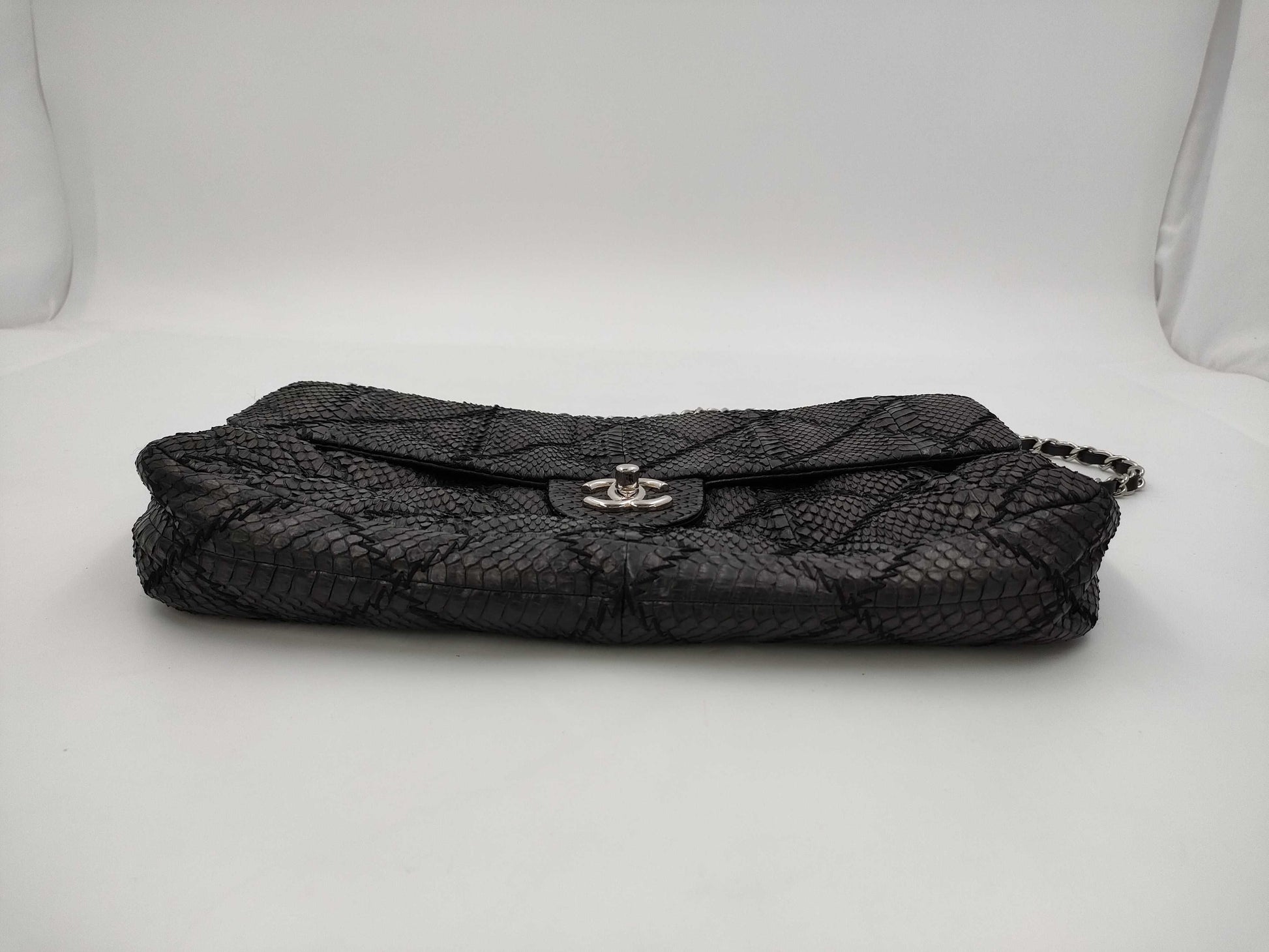 CHANEL Python Double Chain Bag, No. 15, Black, Warranty Included, Shoulder Bag