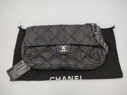 CHANEL Python Double Chain Bag, No. 15, Black, Warranty Included, Shoulder Bag
