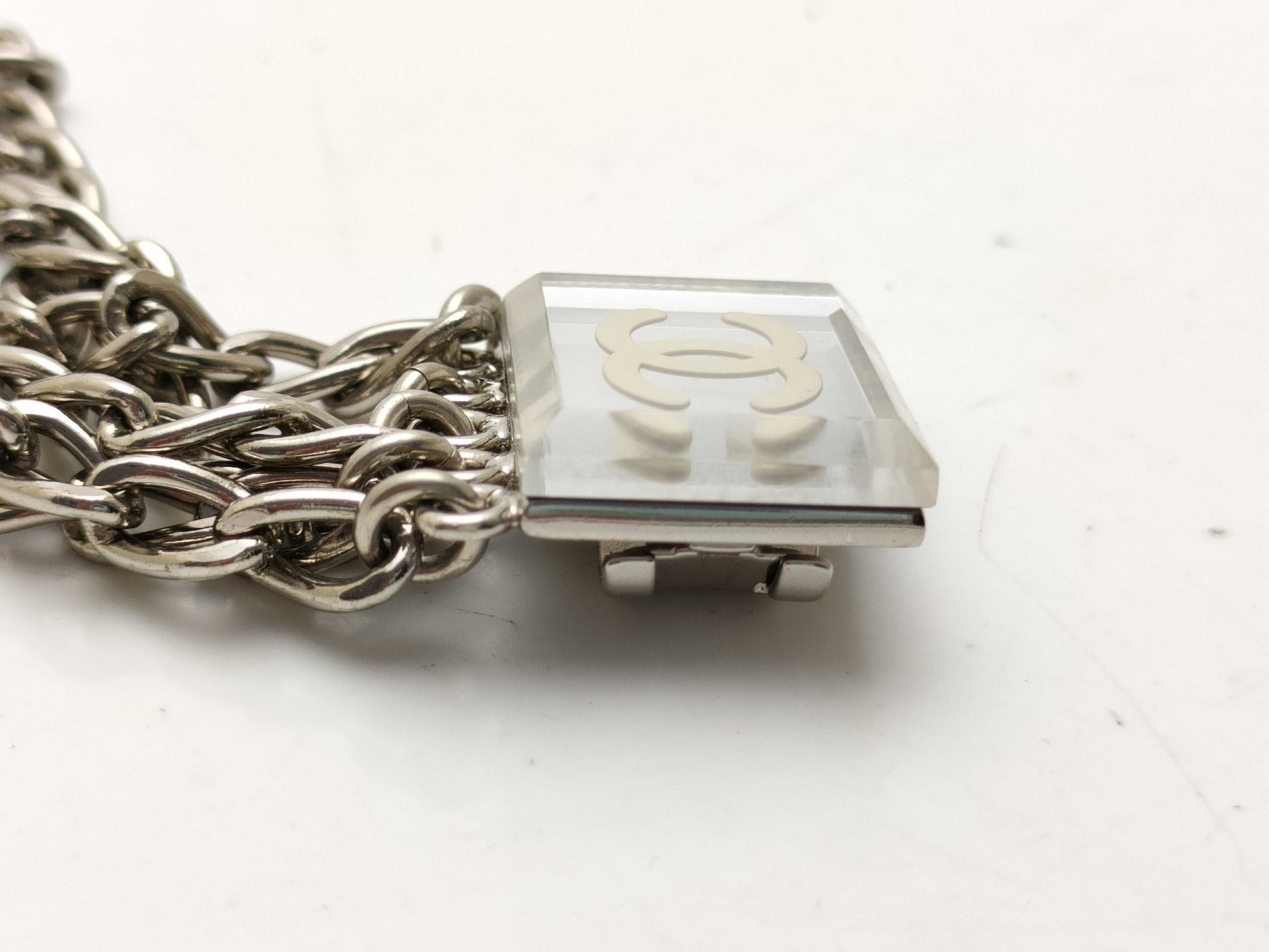 CHANEL Coco Mark 03C Square Coco Chain Belt Clip Silver Belt