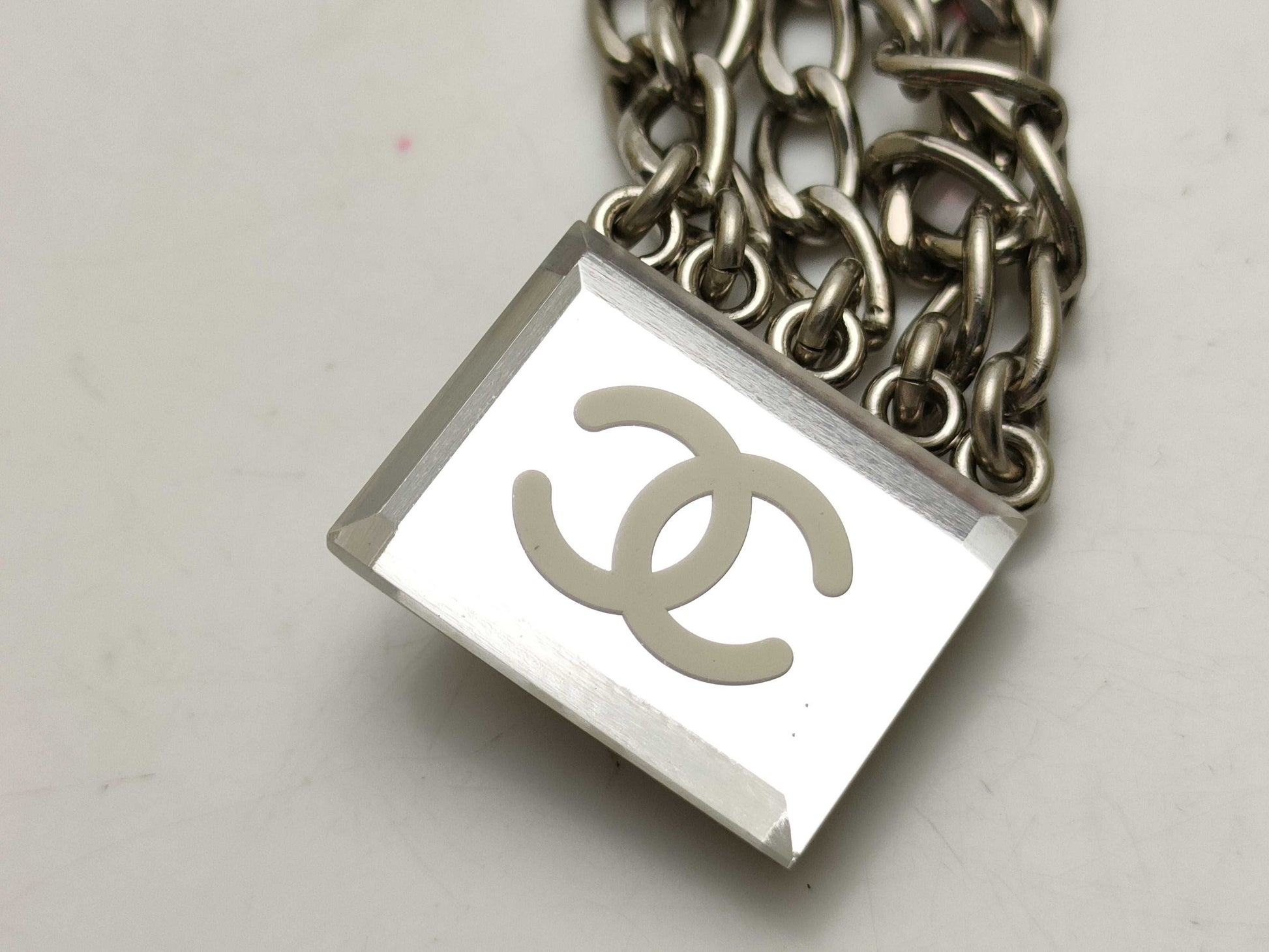 CHANEL Coco Mark 03C Square Coco Chain Belt Clip Silver Belt