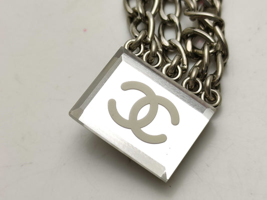 CHANEL Coco Mark 03C Square Coco Chain Belt Clip Silver Belt