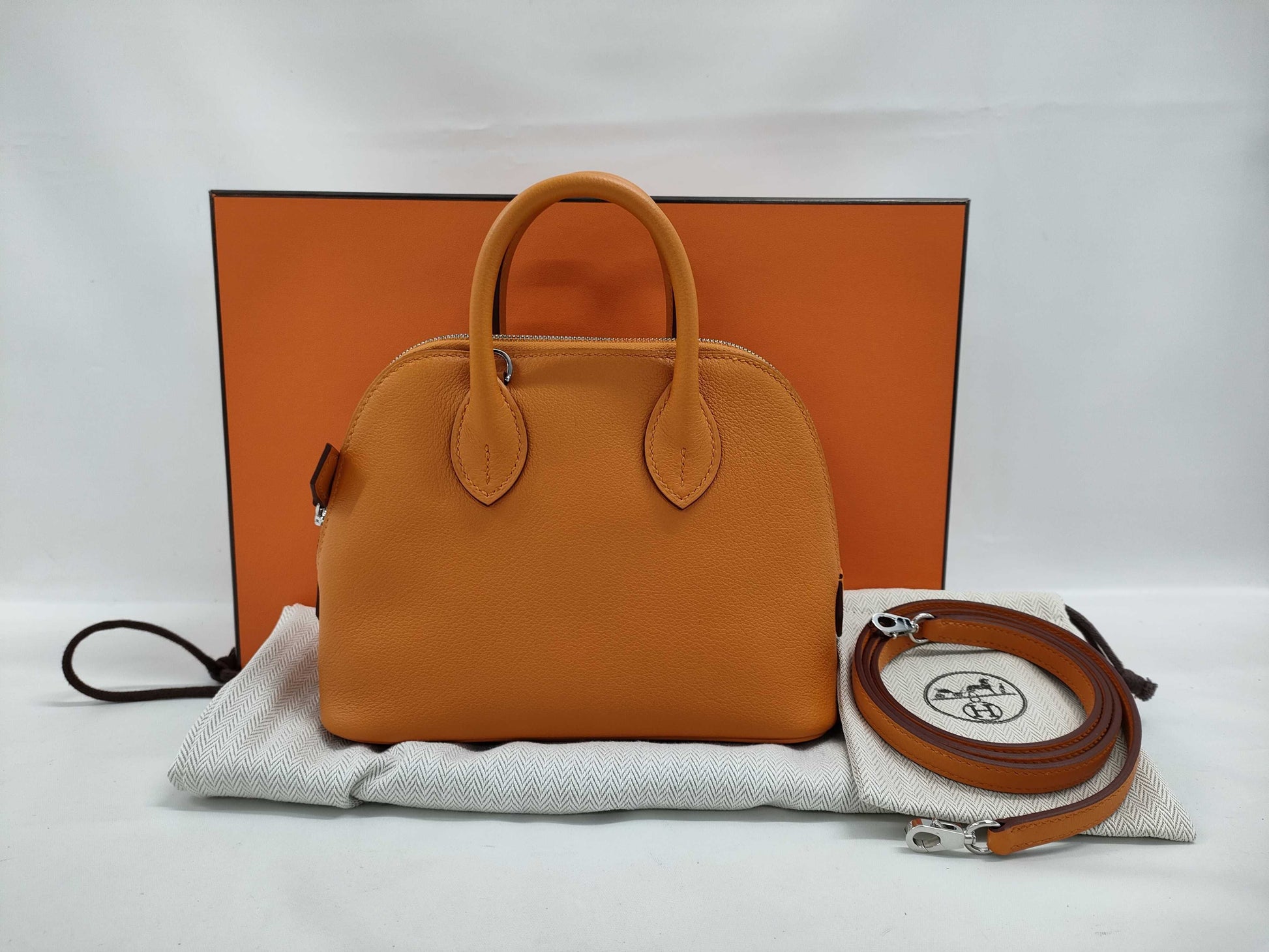 HERMES Bolide Mini/Apricot/Veau Evercolor/Silver Hardware/Handbag
