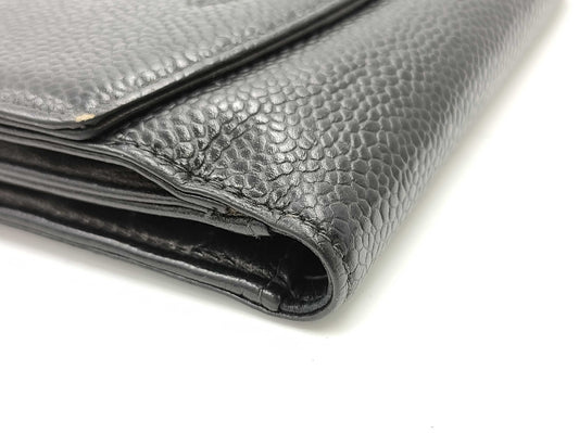 CHANEL Caviar Skin Coco Bifold Compact Wallet, Black