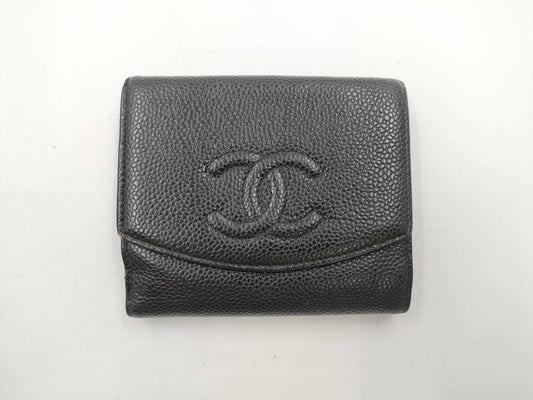 CHANEL Caviar Skin Coco Bifold Compact Wallet, Black