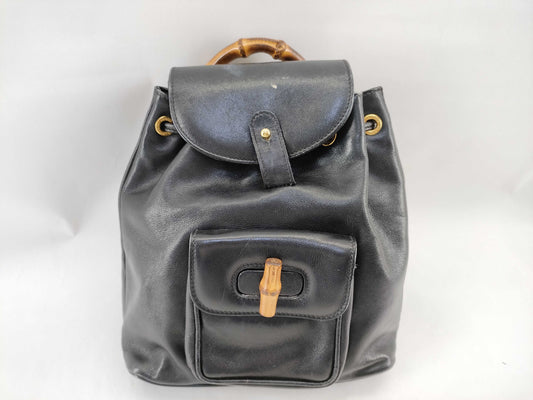 GUCCI Bamboo Leather Backpack in Black