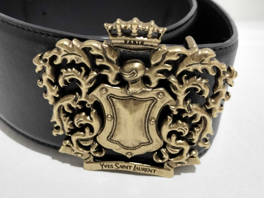Yves Saint Laurent Gold-Plated Buckle Leather Belt
